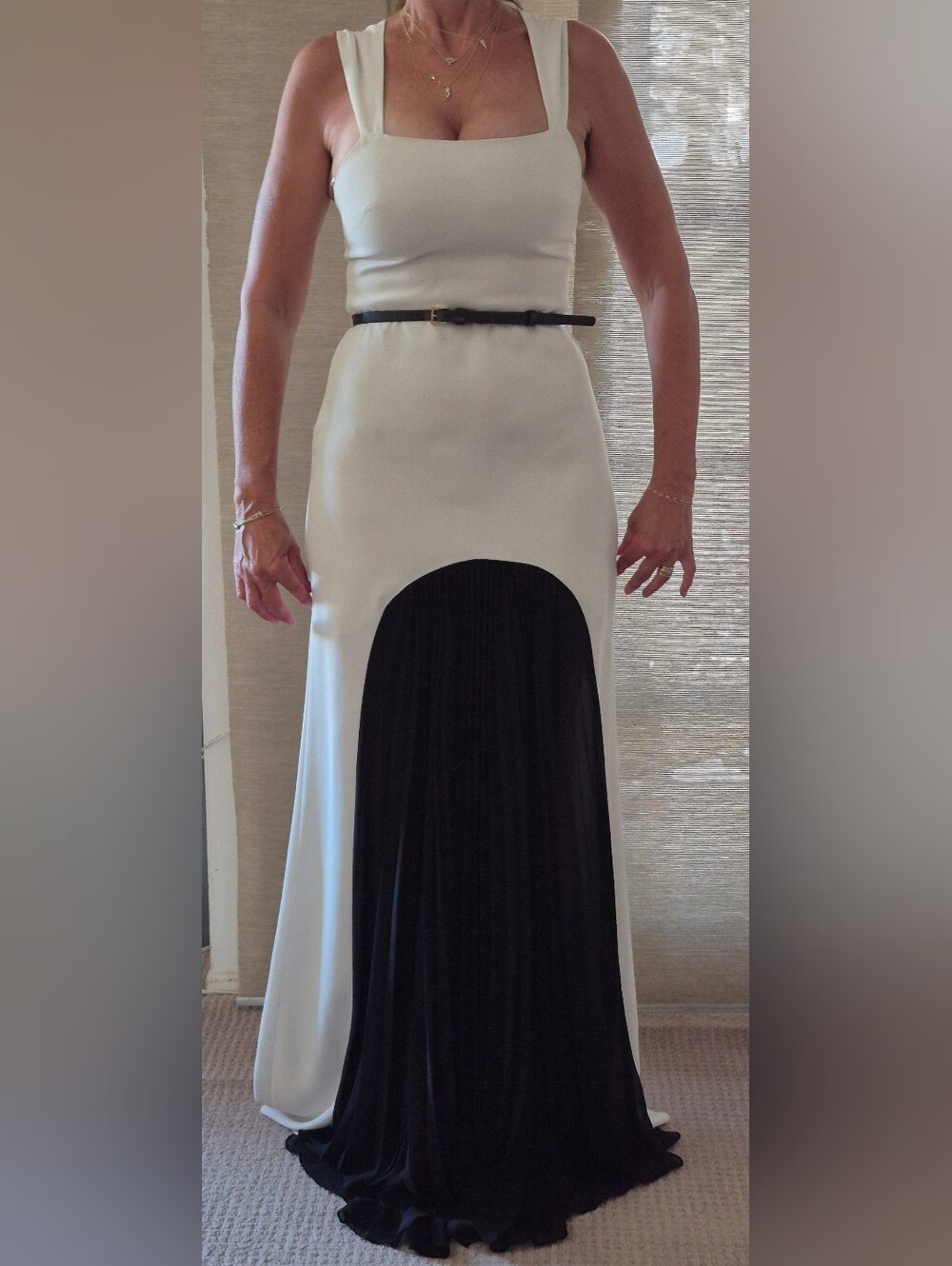 Halston Heritage Black & White Maxi Dress – Size 2 – Elegant Evening Gown